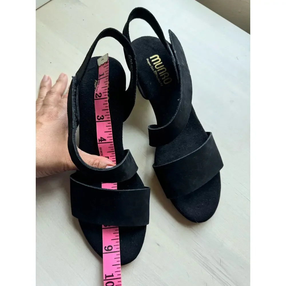 Munro Lucia Black Nubuck Heel Sandals Comfort Walking Dress Shoes Size 7